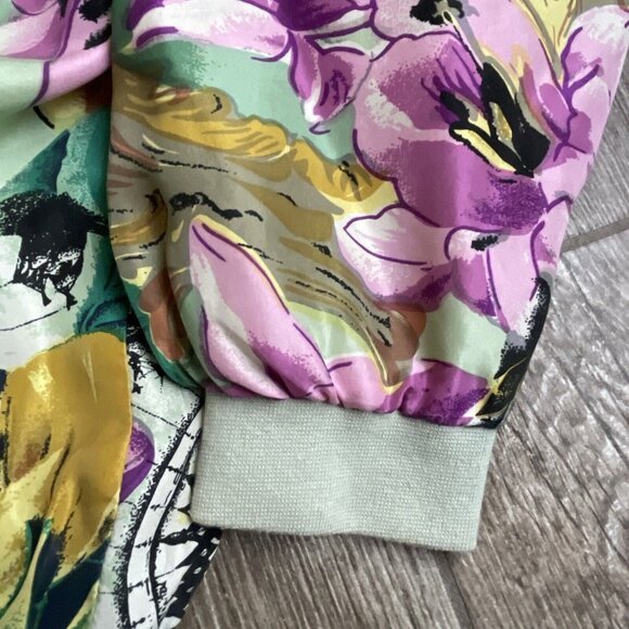 Womens Bomber Jacket Silk Floral Small Coat‎ Bright Cottage Granny Core - Picture 8 of 8